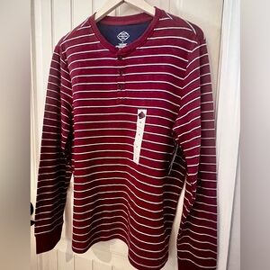 St. John’s bay Men's Burgundy and White Striped Long Sleeve Henley size m